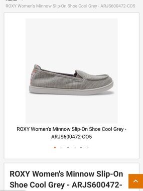 Roxy Minnow VII Slip-On Shoes Gray Canvas Floral Footbed Women’s 6.5